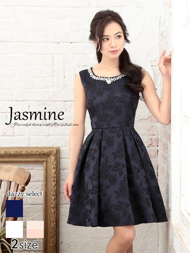 jasmine]パールビジュー付き薔薇柄Aラインミニドレスの通販は
