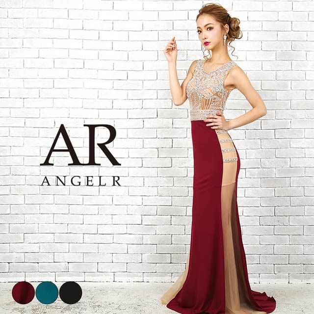 AngelR]トップス＆スカートサイドシアービジュータイトロングドレス