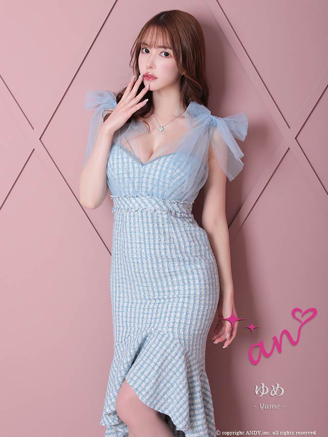 青×ピンク　ミニドレス