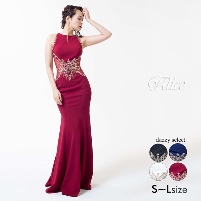 [Luxe Style][51701]ビジュー刺繍バックシースルーマーメイドロングドレス