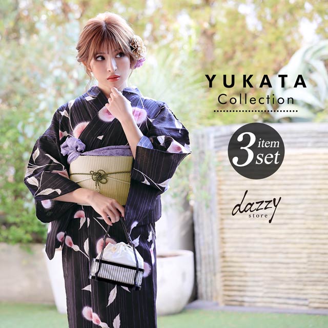 3点SET] 黒地にあざみ浴衣 【YUKATA by dazzy】の通販はdazzystore