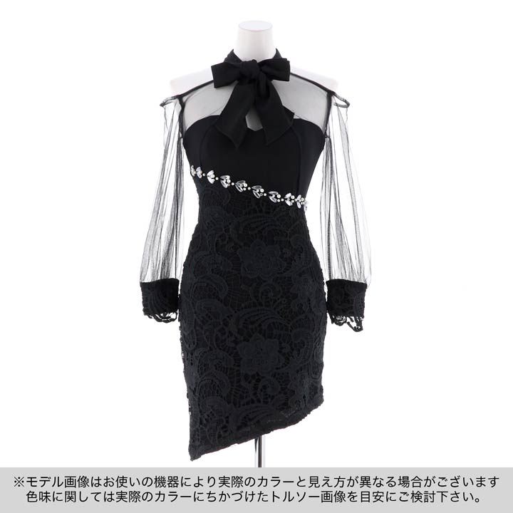 GDG luxe オープンショルダードレス 黒 ドルマンスリーブ ビーズ刺繍