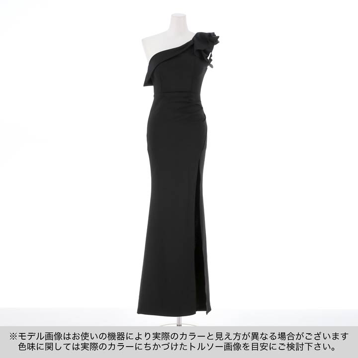 SMLサイズ]ワンカラーフリルワンショルダータイトロングドレス[3サイズ