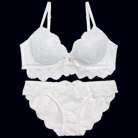 [美城れいか着用]レーシィリボンスカラップブラジャー&バック透けフルバックショーツ[推し][人気]