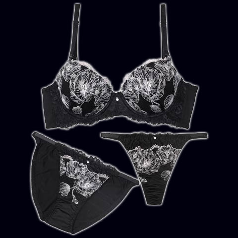 【3点セット】ミスティックフローラル育乳脇高ブラジャー&フルバック&Tバックショーツ[推し]