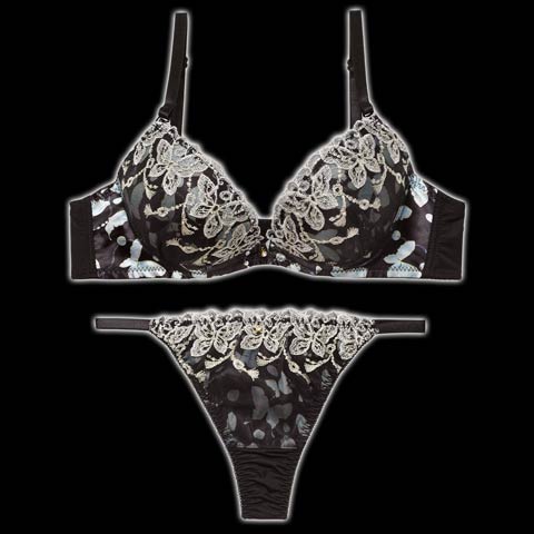[美城れいか着用]【Tバック】フェミニンバタフライエンブロイダリーブラジャー＆Tバックショーツ[推し][人気]