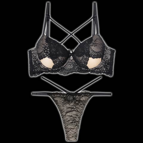 [美城れいか着用]【Tバック】クロスカットアウトレーシィブラジャー&バック透けTバックショーツ[推し][人気]