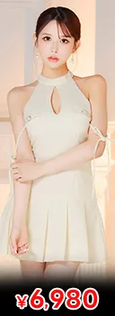 [伊藤桃々着用]華やかラメツイード×人気プリーツ♪アームリボンAラインミニ丈キャバドレス[XS~M/3サイズ展開]