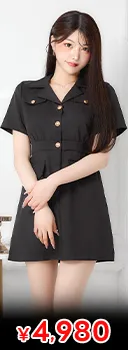 モノトーンドット×ペプラム♪ウエストリボンAラインセットアップミニ丈キャバドレス[XS~M/3サイズ展開]
