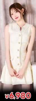 輝く大粒ビジュー×バスト魅せフロントジップ♪アメスリとふんわりフレアで魅了する最旬Aラインミニ丈キャバドレス[XS~M/3サイズ展開]
