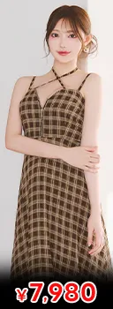 チェック柄で一足早く秋を先取り♪深めのカシュクールVネックから覗く美バストで魅了するAラインミニ丈キャバドレス