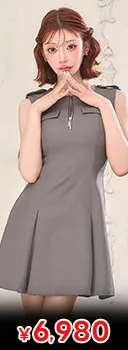 [伊藤桃々着用]キラキラビジュー×アメスリ♪胸元ジップとバルーン袖が豪華なミニ丈タイトキャバドレス[XS~M/3サイズ展開]