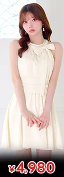 煌めくラメドット×アメスリ♪パールビジューとリボンで高見え叶うAラインミニ丈キャバドレス[SML/3サイズ展開]