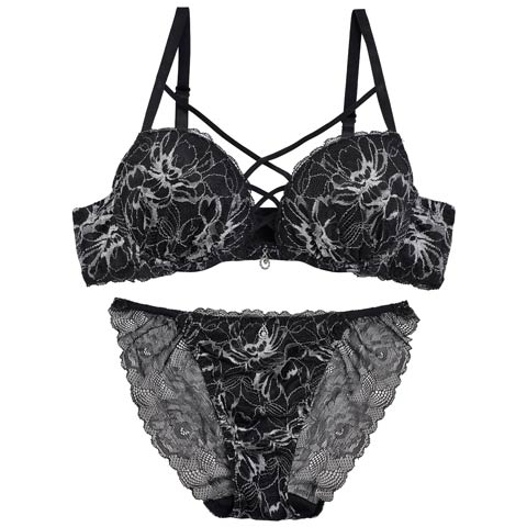 明日花キララ着用】Cross Flowerlace Bra&Shorts/Black クロスフラワー