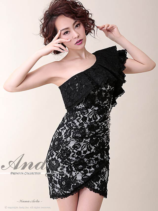 Andy ドレス Andy]アシンメトリーモノトーンレースタイトミニドレス[AN