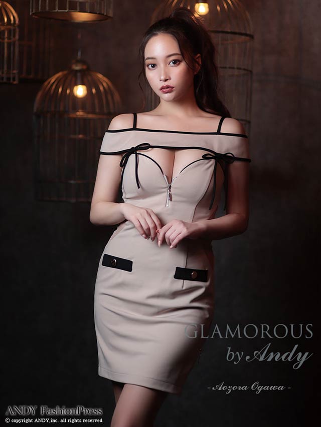 GLAMOROUS by Andy]バイカラーオフショルリボンウエストシアージップ
