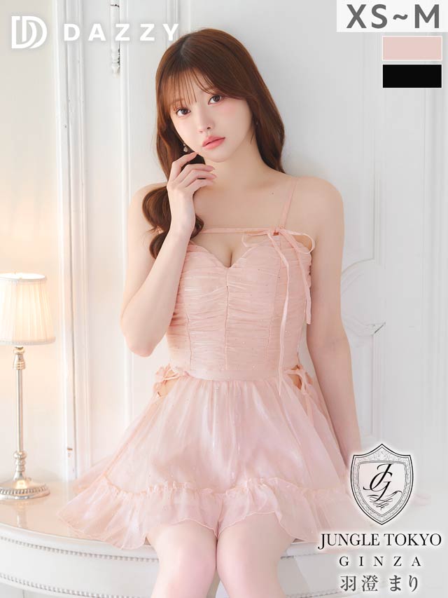 シフォン生地×ビジューカットアウト♪あざと肌魅せAラインセットアップミニ丈キャバドレス[XS~M/3サイズ展開]