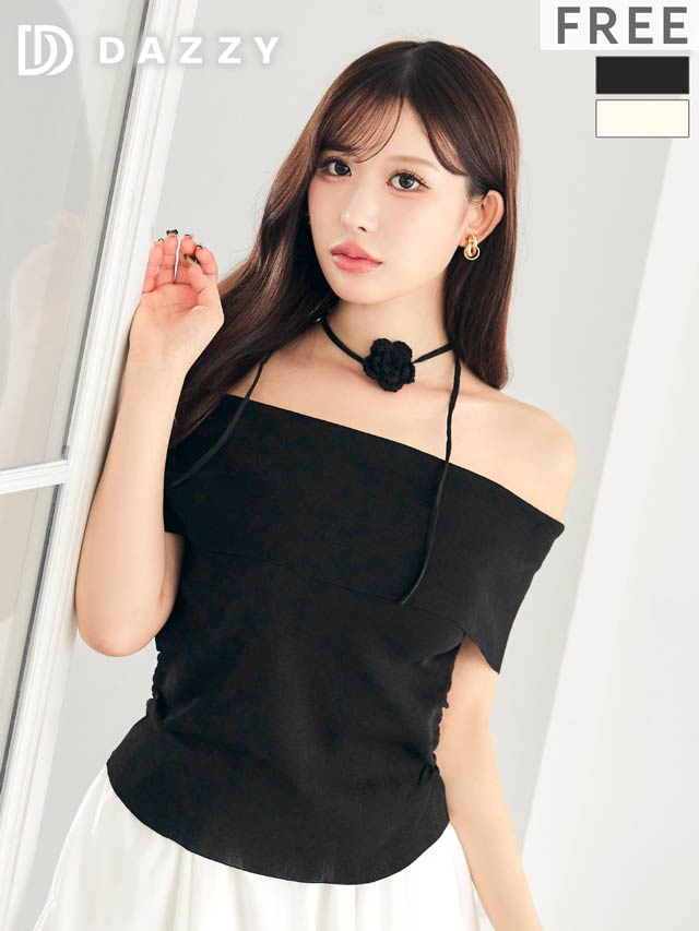 7/17新作![伊藤桃々着用]きれいめフェミニン♪着回し抜群!ドレープオフショルダートップス[カジュアル/dazzy closet]