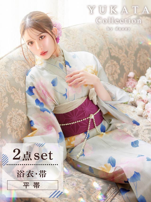 明日花キララ着用[3点SET]ニュアンスフラワー柄浴衣【2024年新作
