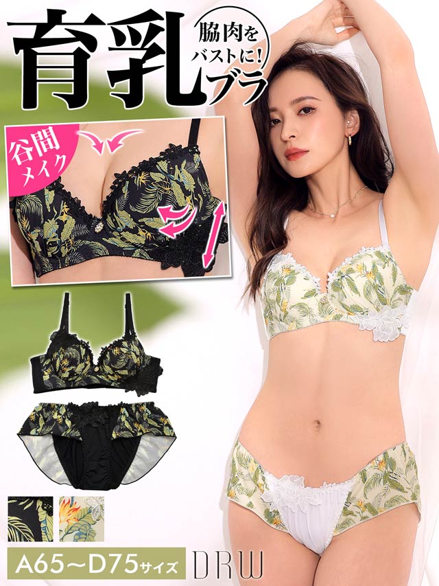 ボタニカル×フラワーケミカルレース育乳脇高ブラジャー&フルバック