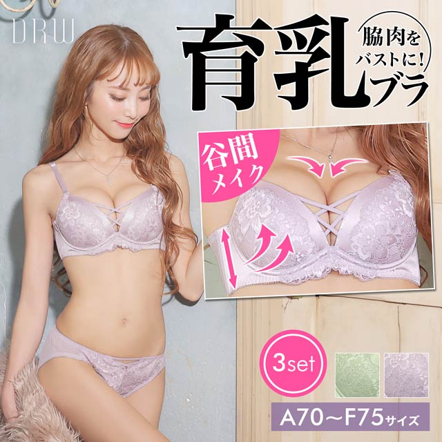 3点セット】レーシーフラワークロス育乳脇高ブブラジャー＆フルバック 