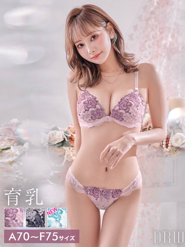 9/10再販!ロマンティックベルローズ育乳脇高ブラジャー&バック透けフルバックショーツ[推し][人気]