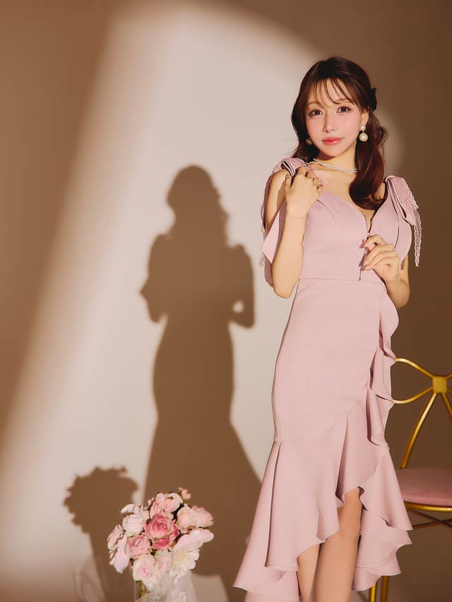 桜井みづき着用 膝丈キャバドレス 桜井みづき着用]フィッシュテールが上品エレガントマーメイド膝丈