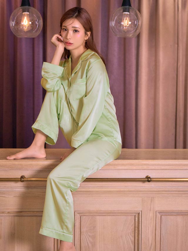 【Mivera＆みゆうプロデュース】 シルクグレースパジャマ-M (B8）ミント Mivera＆/みゆうプロデュース】Silk Grace Pajamas シルクグレース