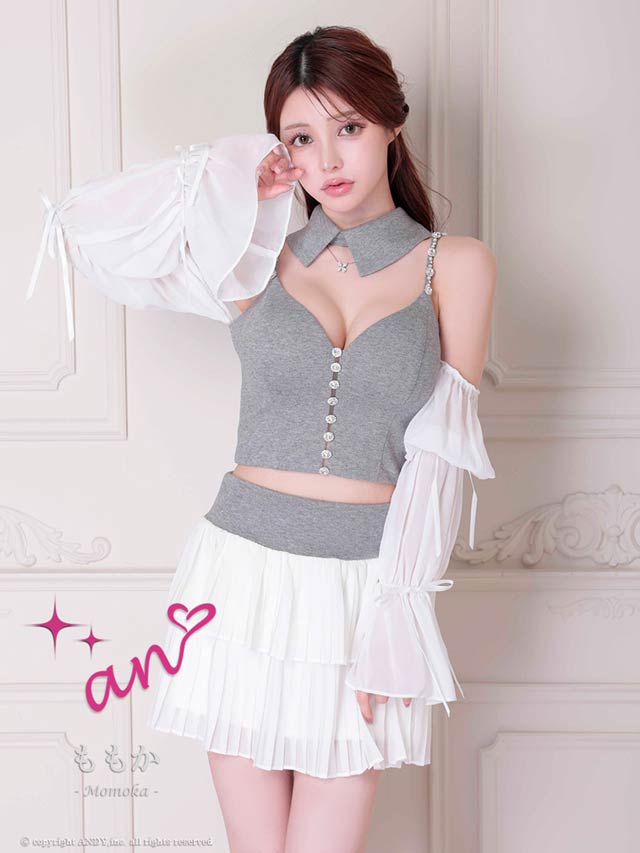 2/12再入荷!【ポイント20倍】[an]襟付きフロントビジュー2wayチュール