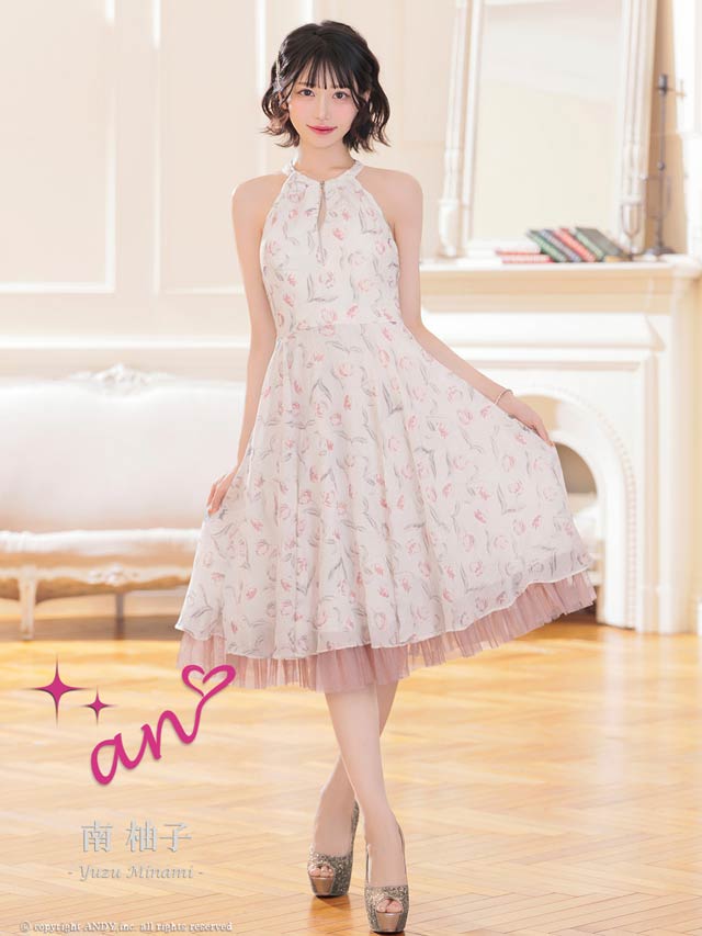今だけポイント20倍】[an]フロントジップ水彩フラワーホルターネックA