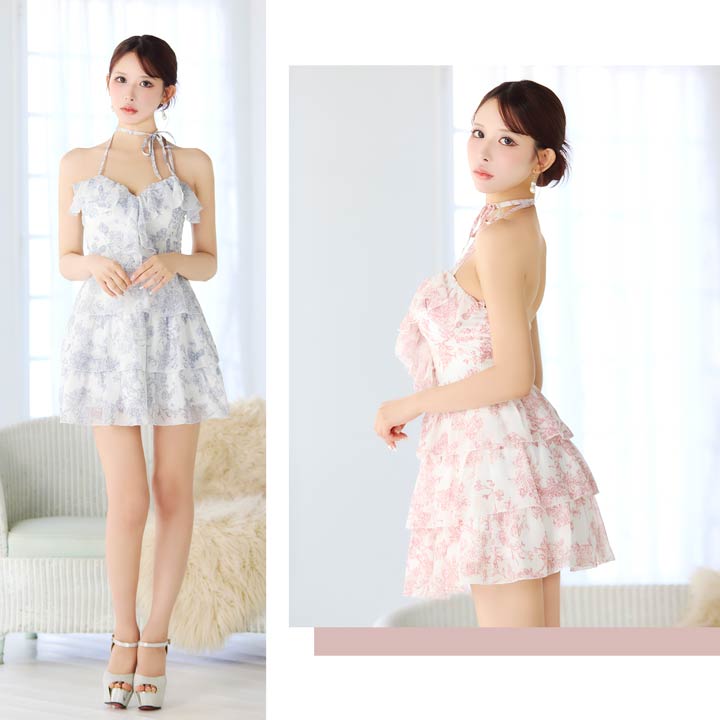 [伊藤桃々着用]大人気トワルドジュイ×華奢ホルター♪色っぽ肌魅せAラインミニ丈キャバドレス[XS~M/3サイズ展開]