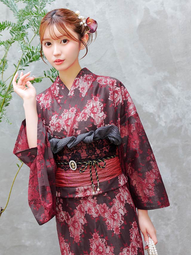 2点SET]dazzyオリジナル配色透かしレース浴衣【YUKATA by dazzy 2025