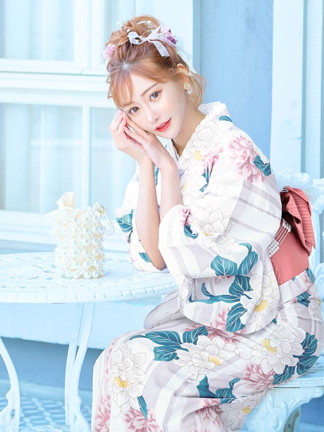 明日花キララ着用[3点SET]キュートダリア柄浴衣【2022年新作/YUKATA by