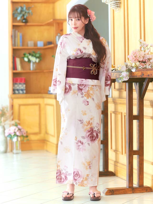 2点SET]水彩×淡紫薔薇柄浴衣【YUKATA by dazzy 2025】の通販は