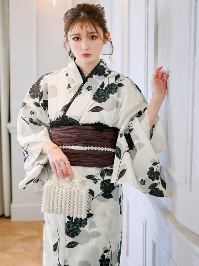 セパレート浴衣] モノトーン牡丹柄浴衣[4点SET]【YUKATA by dazzy 2026