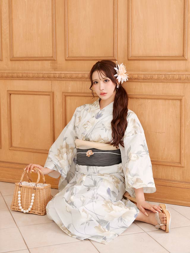 2点SET]ベージュ地×ピオニー柄浴衣【2026年新作/YUKATA by dazzy】の