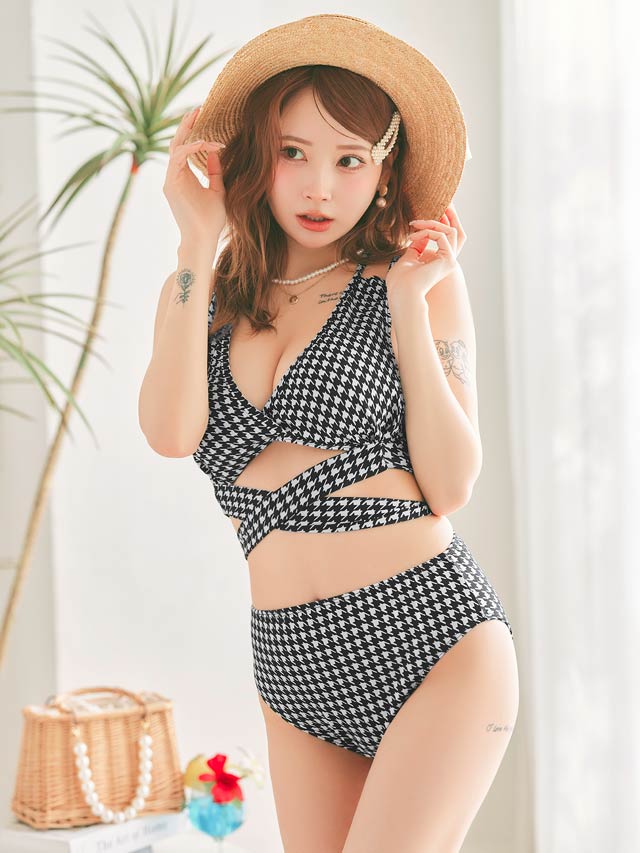 2点SET]千鳥格子クロスストラップビキニ/水着【dazzy beach/2026ビキニ