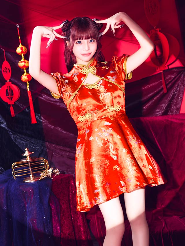 9/24再販![新色追加]イベントや双子コーデに映える♪胸元チラ見せガーリーAラインチャイナドレスコスチューム【2026ハロウィン/コスプレ】