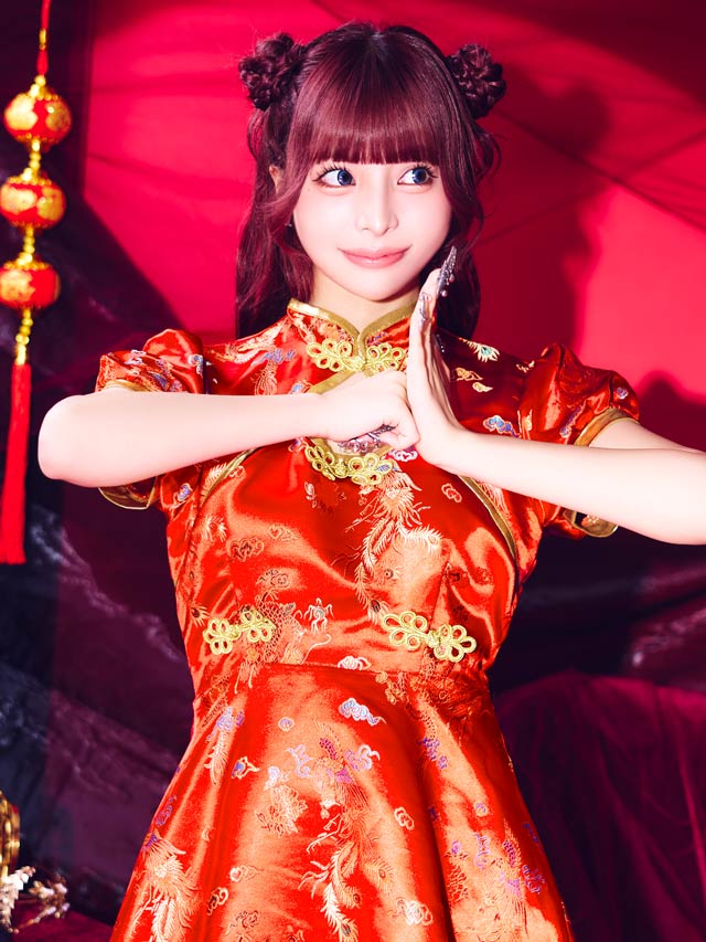 [新色追加]イベントや双子コーデに映える♪胸元チラ見せガーリーAラインチャイナドレスコスチューム【2026ハロウィン/コスプレ】