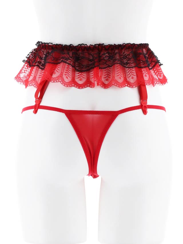 3点セット】SEXY総レースフリルバック透けTバックショーツ＆ガーター