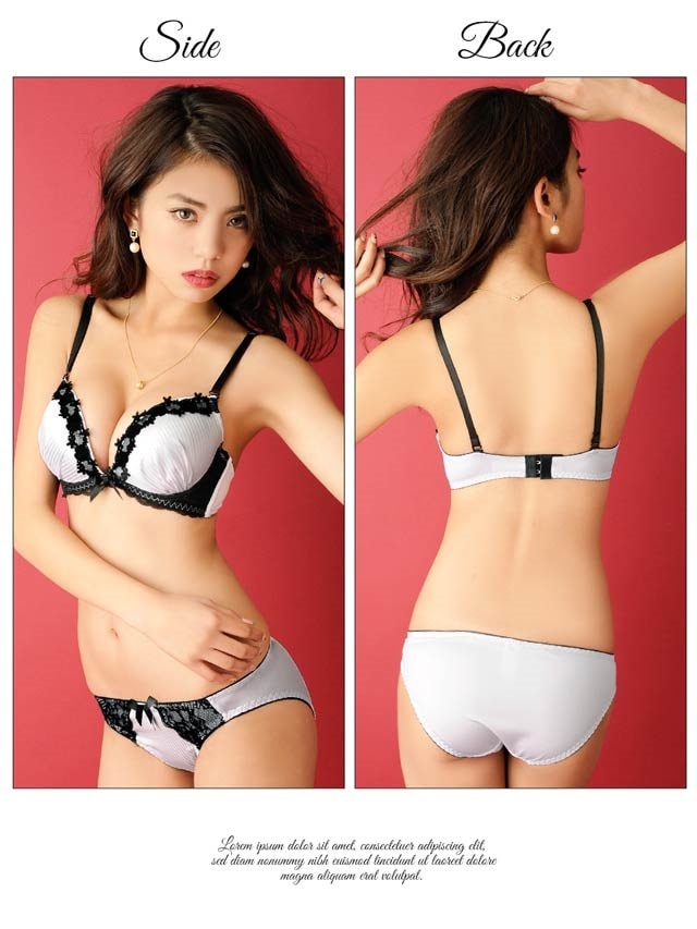 艶サテンストライプ×SEXYレースブラジャー&ショーツ/下着の通販は