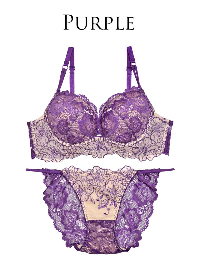 Reinest】SEXYレース花柄ブラジャー&バック透けフルバックショーツ 