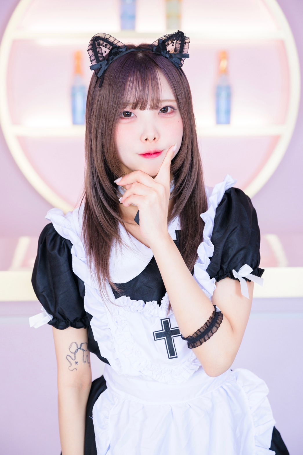 [SMLサイズ]フロントジップフラワービジューレース五分袖タイトミニドレス[3サイズ展開]