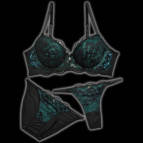 ラディアントコードレース育乳脇高ブラジャー&バック透けフルバックショーツ