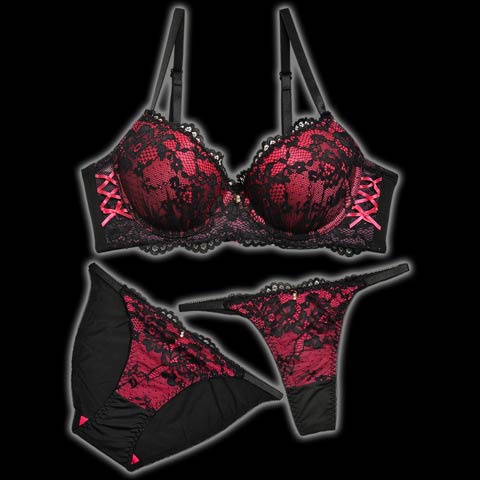 センシュアルネオンリングコード育乳脇高ブラジャー&バック透けフルバックショーツ